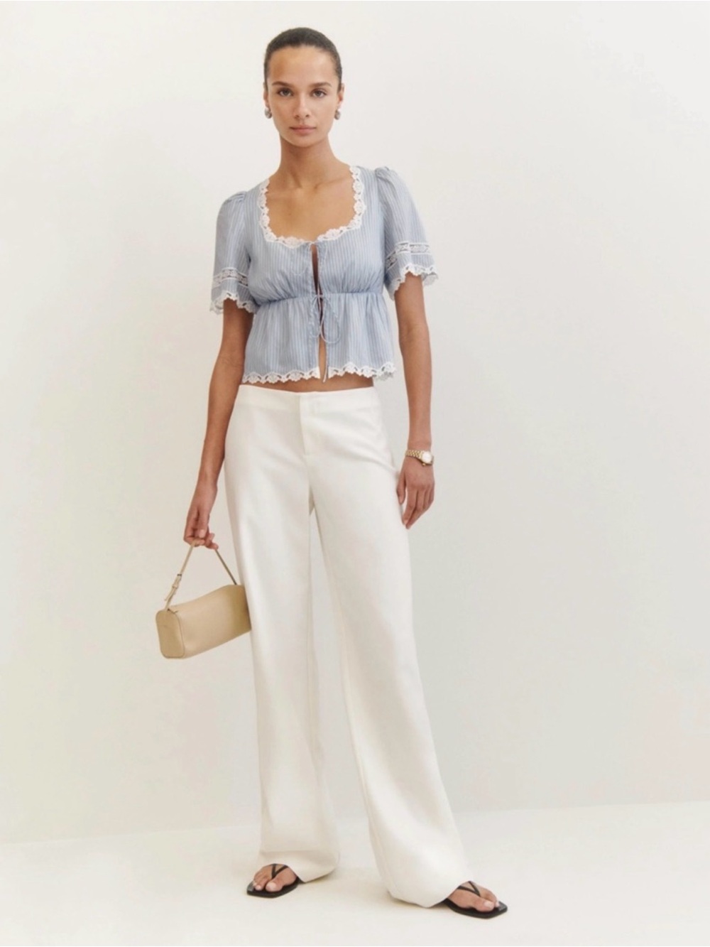 REFORMATION Vida Low Rise Pants in Cream 2